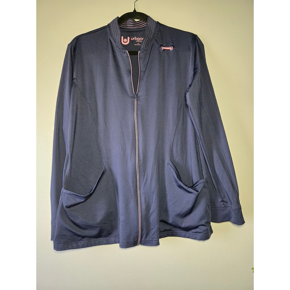 Urbane Ultimate Scrub Jacket Women Large Navy Zip Front Medical Nurse Uniform